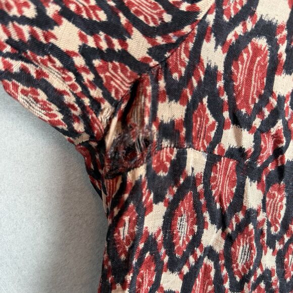 Isabel Marant red black geometric silk dress ruffled collar Size 3 *damaged read - Picture 2 of 7